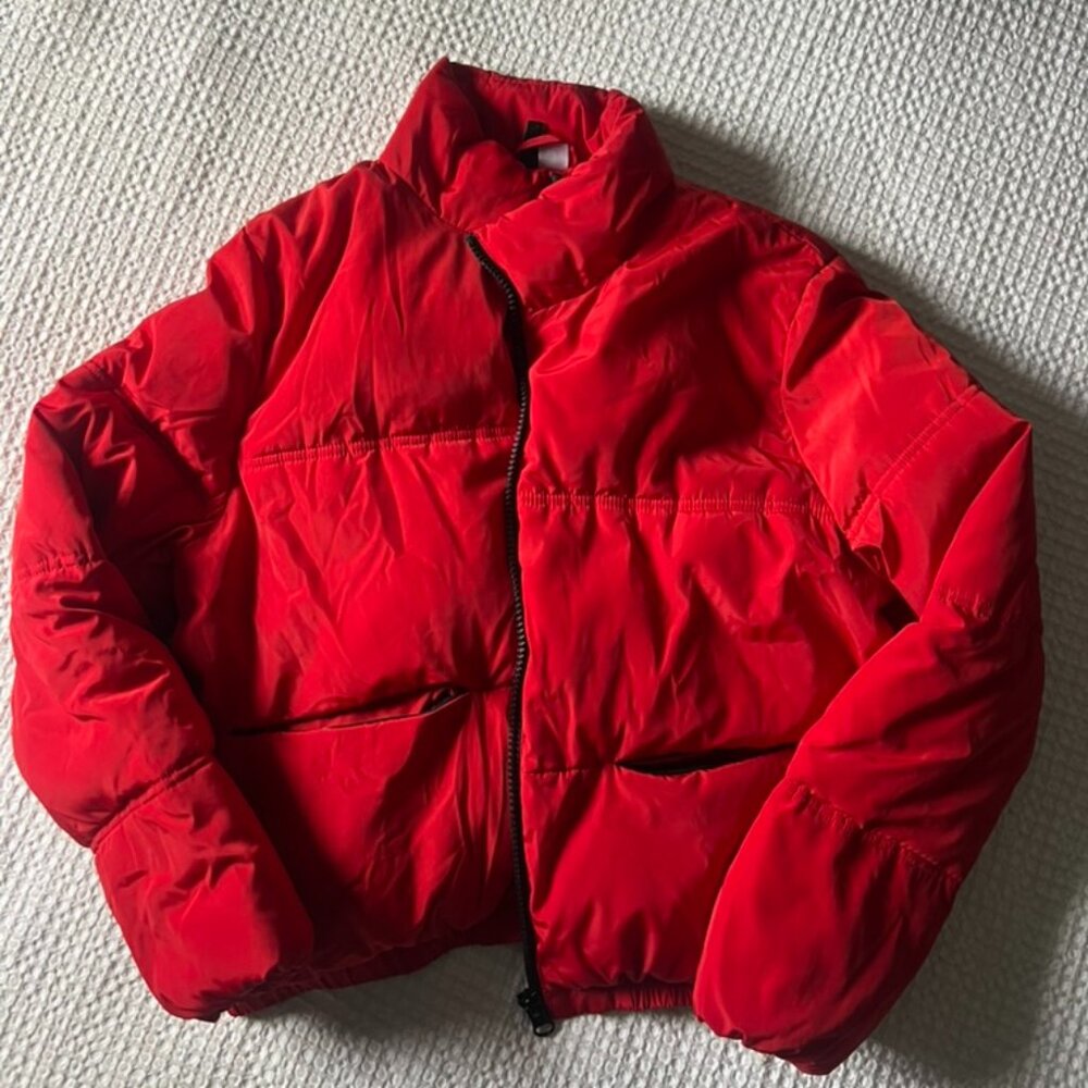 H&M Red Zip Front Puffer Jacket
